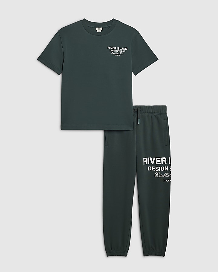 Boys Green RI Branded T-Shirt And Jogger Set