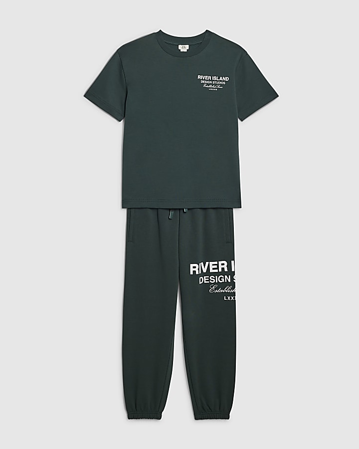 Boys Green RI Branded T-Shirt And Jogger Set
