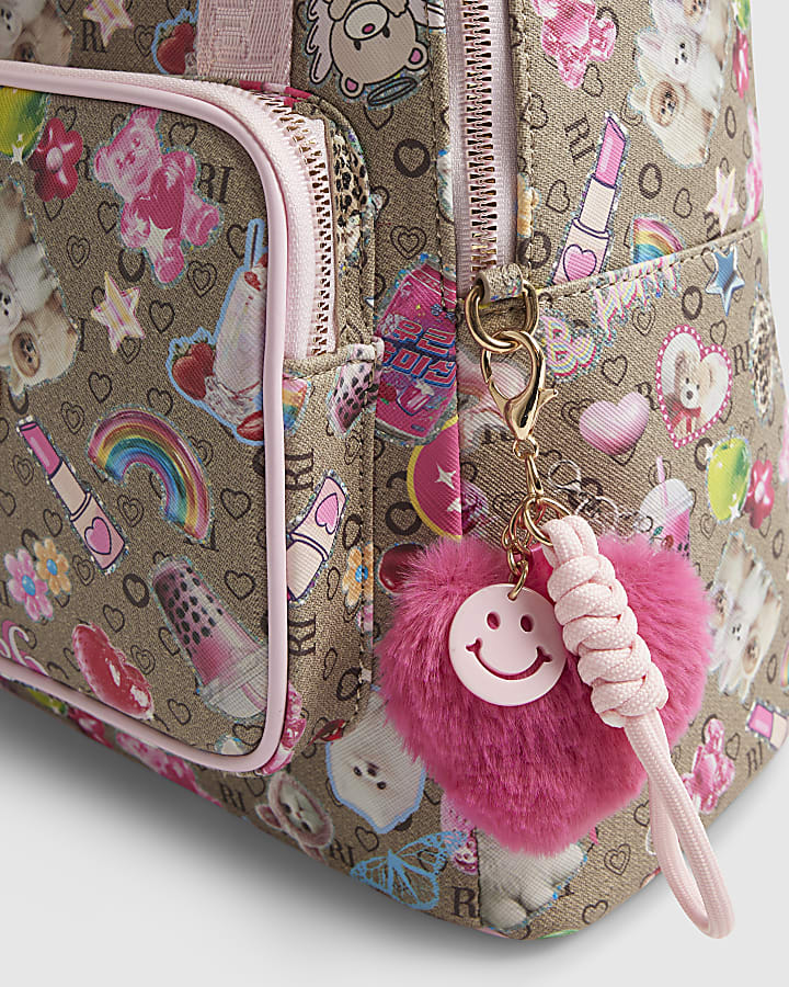 Girls Brown RI Monogram Sitcker Backpack