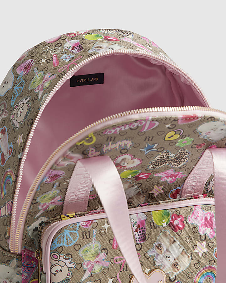 Girls Brown RI Monogram Sitcker Backpack