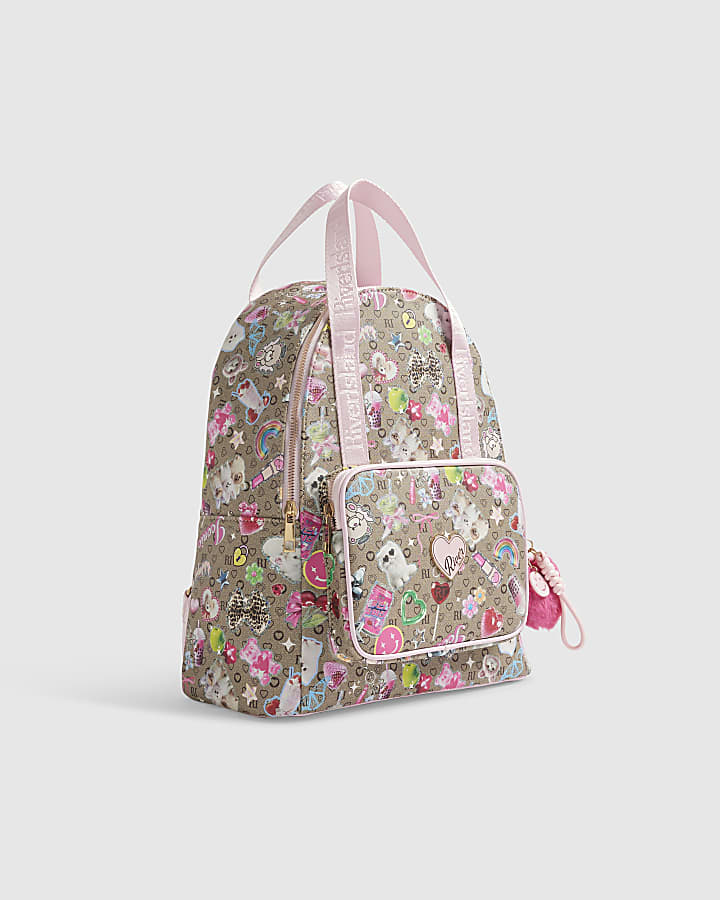 Girls Brown RI Monogram Sitcker Backpack