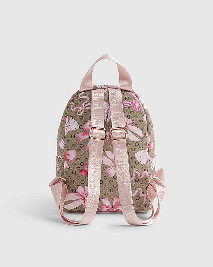 Girls Brown Bow Monogram Backpack