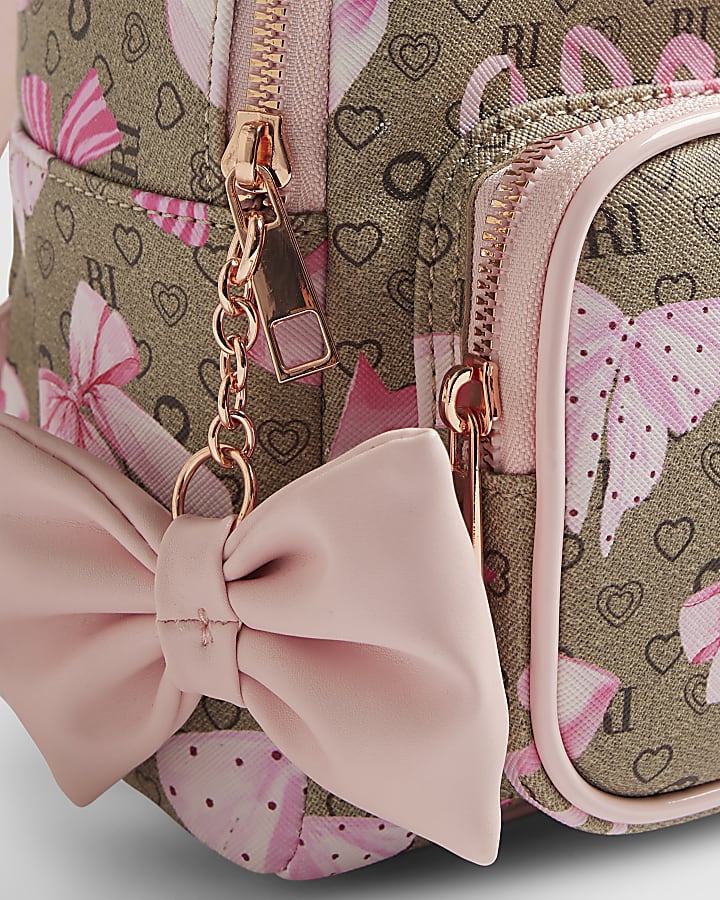 Girls Brown Bow Monogram Backpack