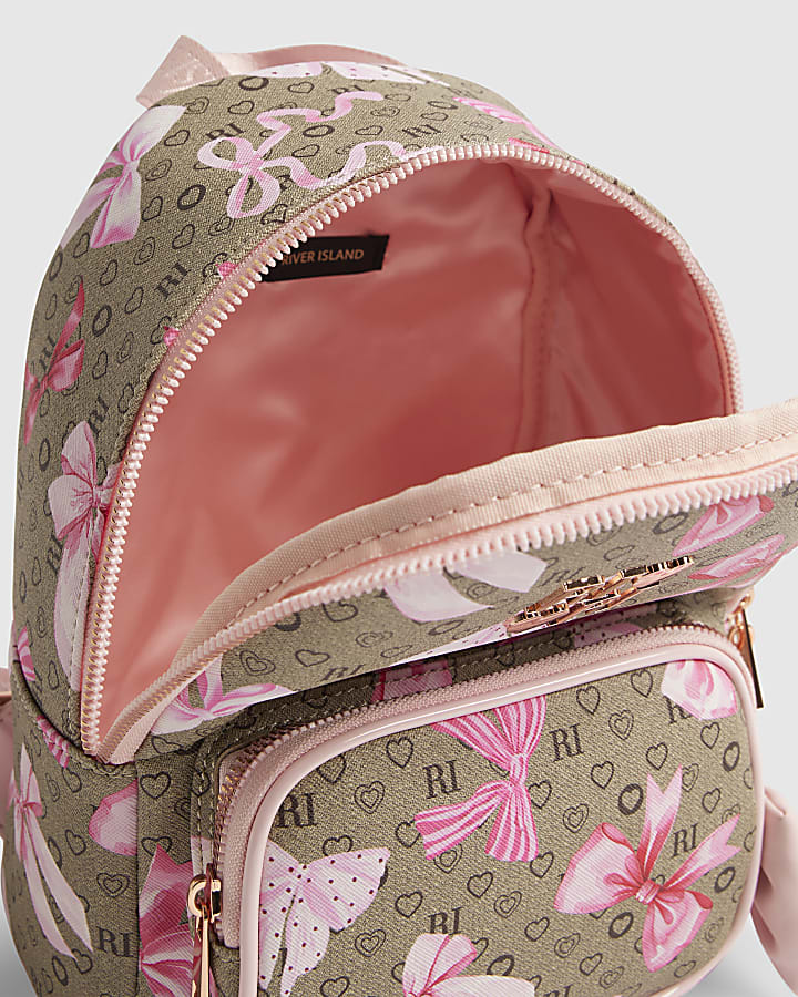 Girls Brown Bow Monogram Backpack