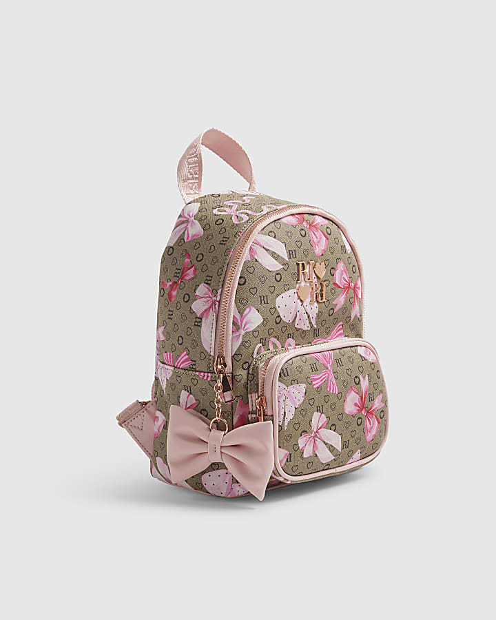 Girls Brown Bow Monogram Backpack