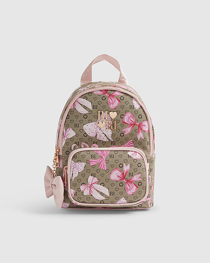 Girls Brown Bow Monogram Backpack
