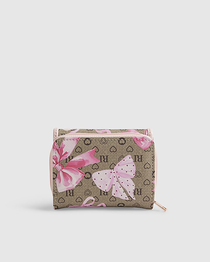 Girls Brown RI Bow Monogram Purse