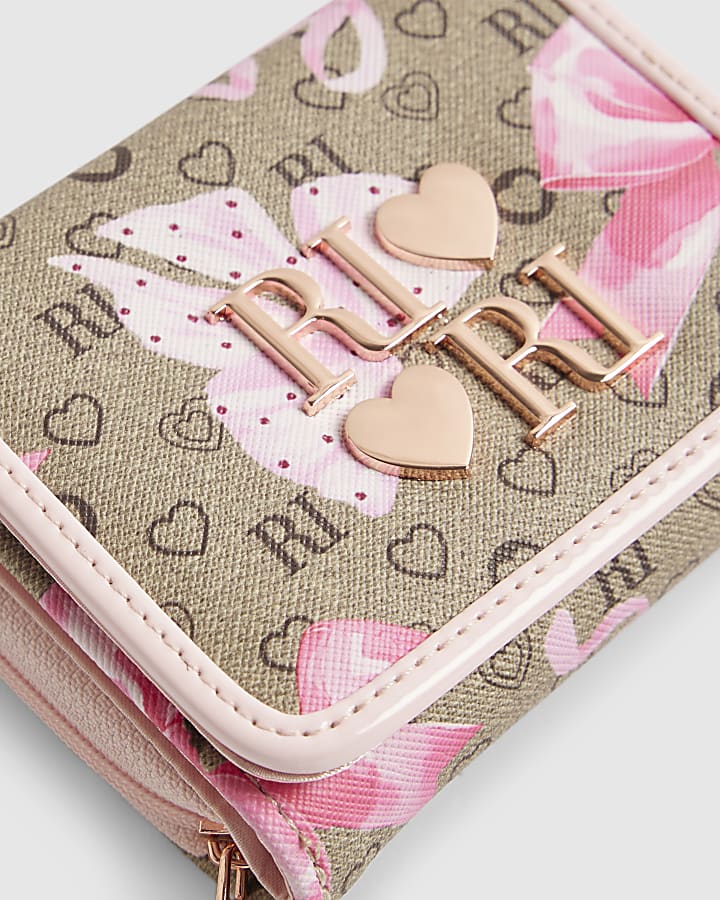 Girls Brown RI Bow Monogram Purse