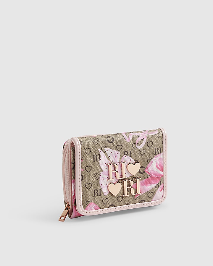 Girls Brown RI Bow Monogram Purse