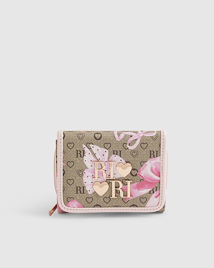 Girls Brown RI Bow Monogram Purse