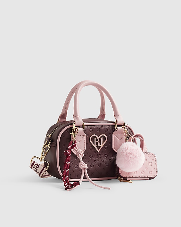 Girls Red Monogram Charms Cross Body Bag
