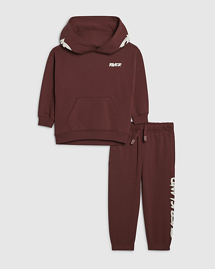 Mini Boys Brown RI Branded Hoodie Set