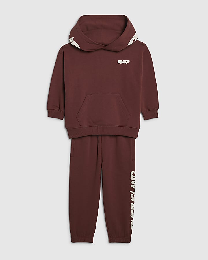 Mini Boys Brown RI Branded Hoodie Set