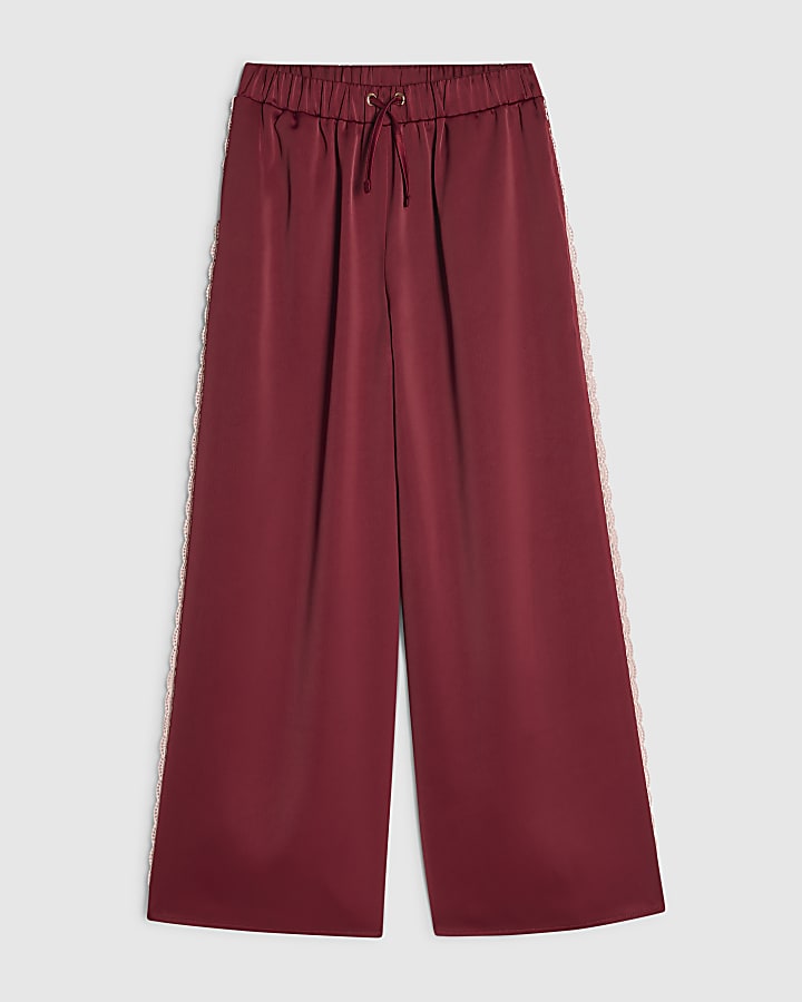Girls Red Satin Lace Side Stripe Trousers