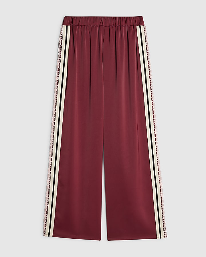 Girls Red Satin Lace Side Stripe Trousers