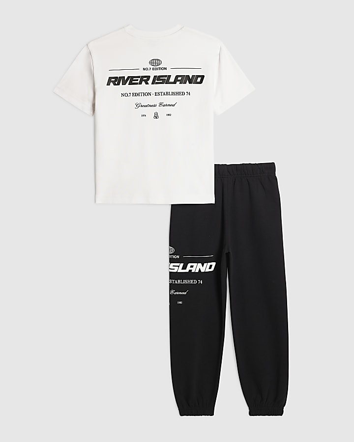 Boys White RI T-Shirt And Joggers Set