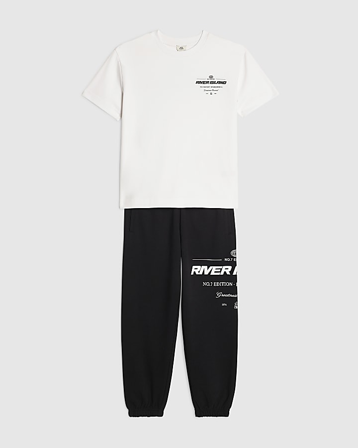 Boys White RI T-Shirt And Joggers Set