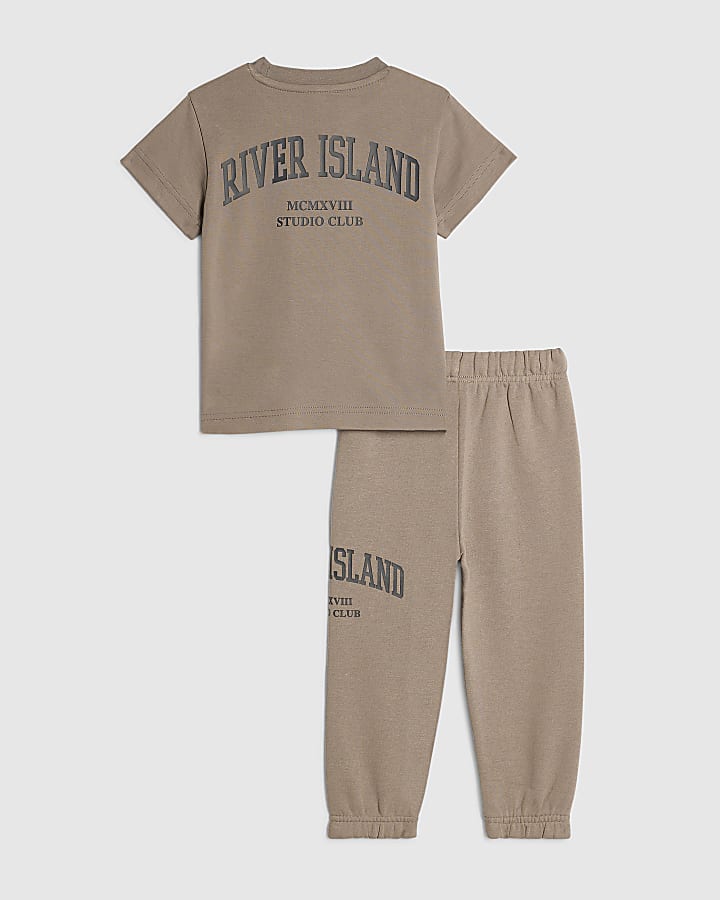 Mini Boys Brown RI T-Shirt And Joggers Set