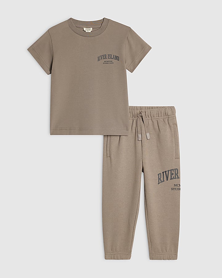 Mini Boys Brown RI T-Shirt And Joggers Set