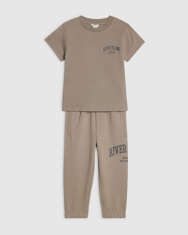 Mini Boys Brown RI T-Shirt And Joggers Set