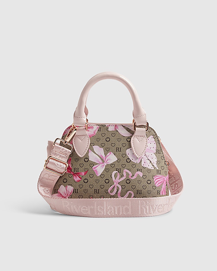 Girls Brown Bow Monogram Cross Body Bag