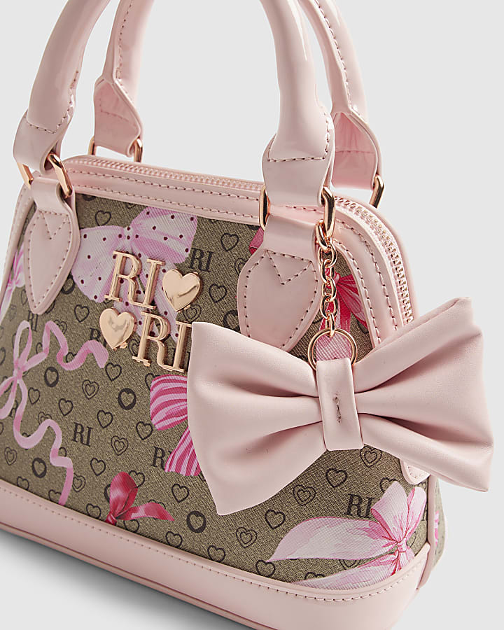 Girls Brown Bow Monogram Cross Body Bag