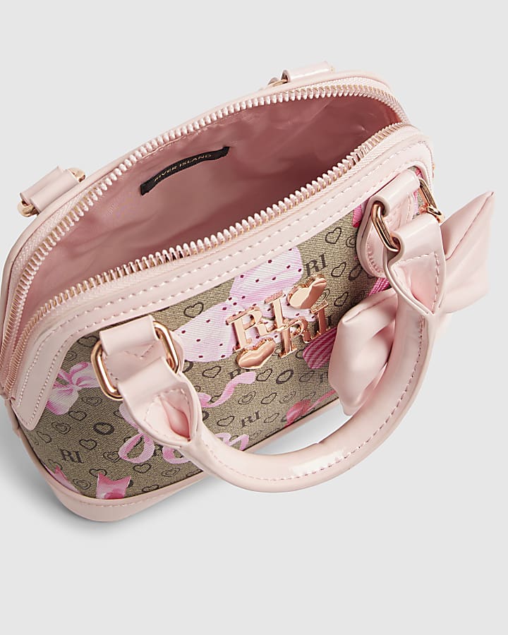 Girls Brown Bow Monogram Cross Body Bag