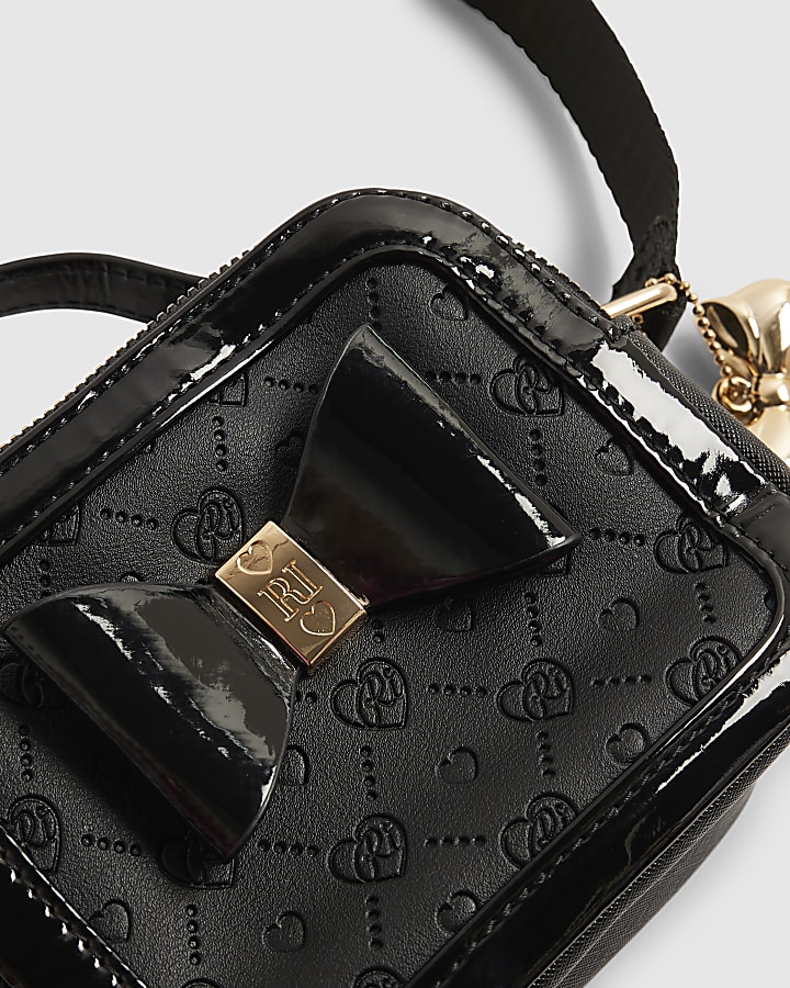 Girls Black Monogram Box Cross Body Bag