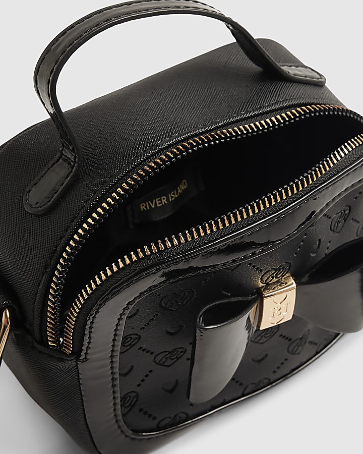 Girls Black Monogram Box Cross Body Bag