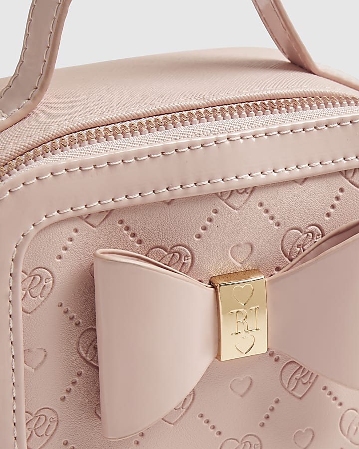 Girls Pink Monogram Box Cross Body Bag