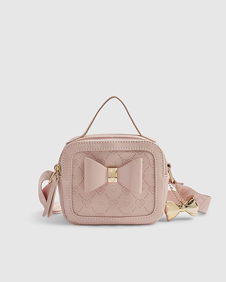 Girls Pink Monogram Box Cross Body Bag
