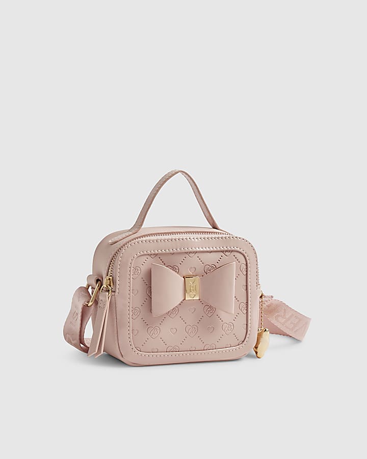 Girls Pink Monogram Box Cross Body Bag