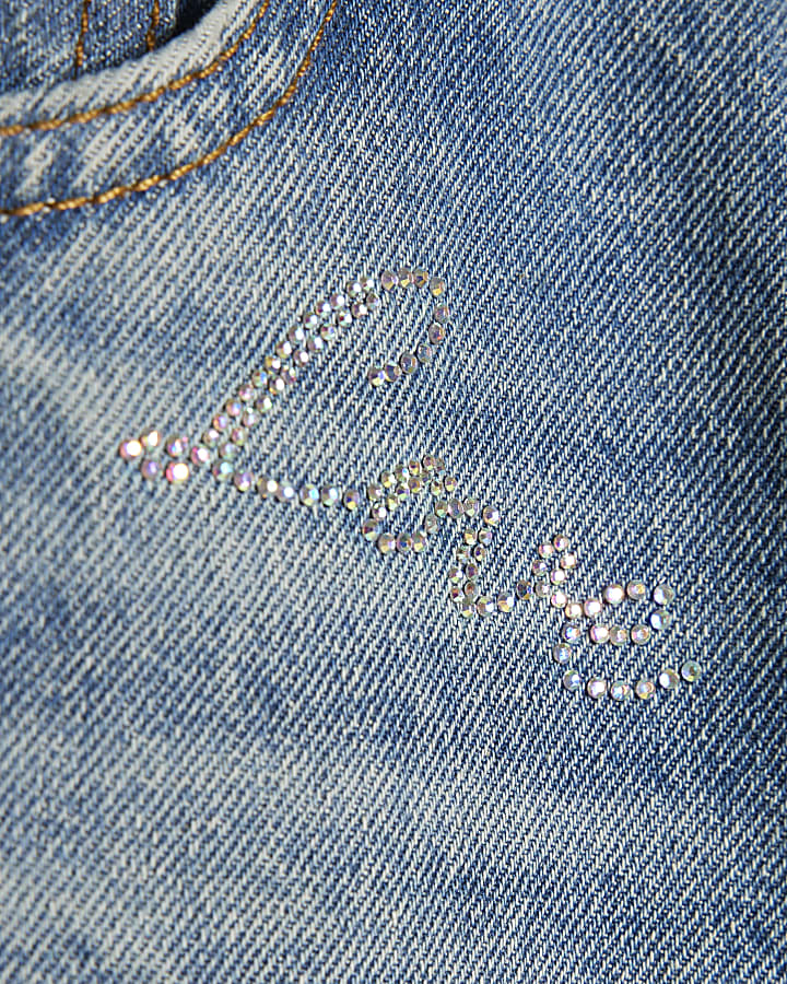 Girls Blue Scripty Straight Leg Jeans