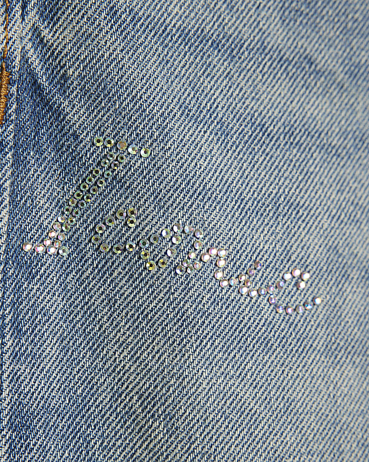 Girls Blue Scripty Straight Leg Jeans
