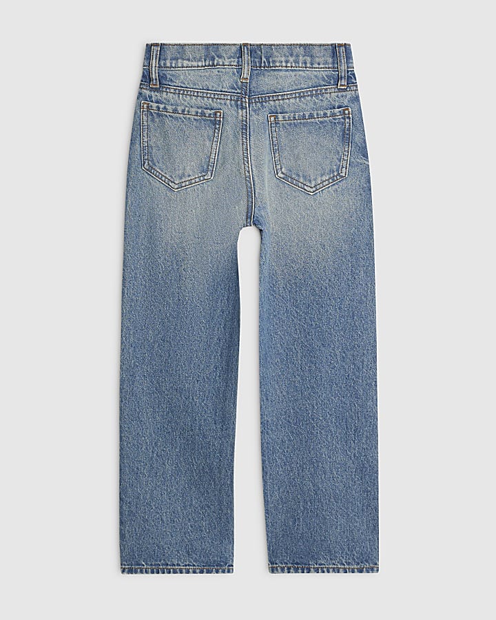 Girls Blue Scripty Straight Leg Jeans