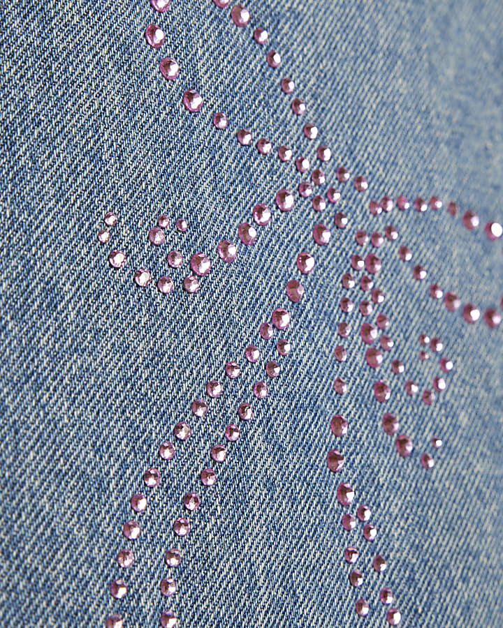 Girls Blue Embellished Bow Straight Leg Jeans