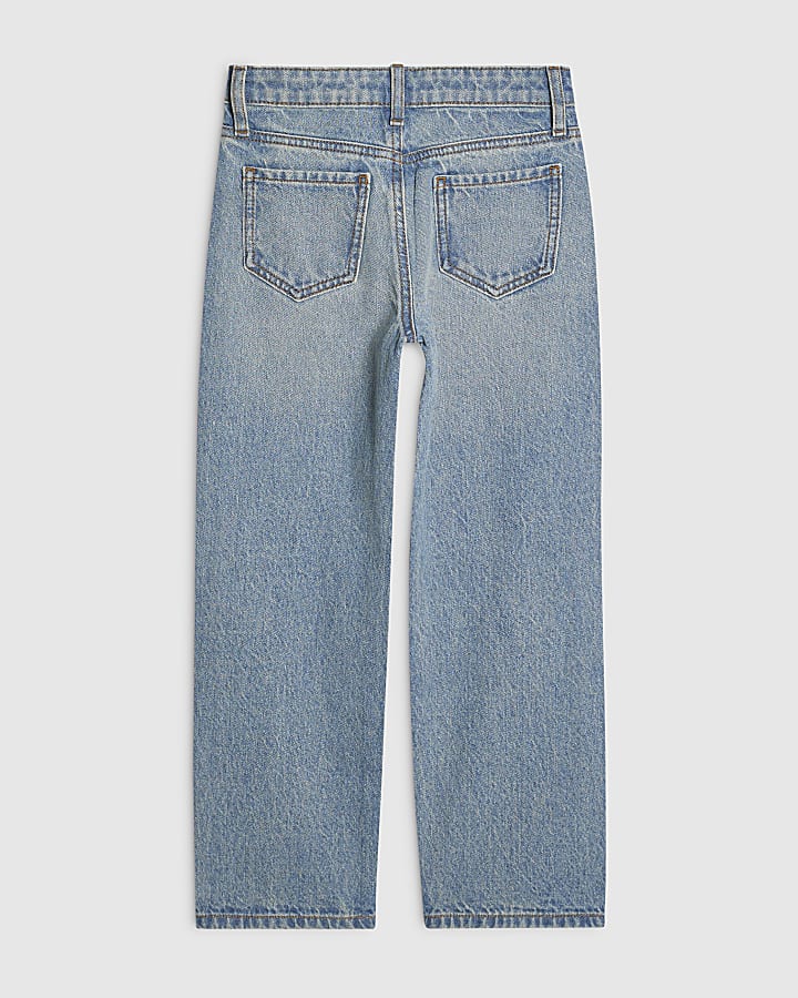 Girls Blue Embellished Bow Straight Leg Jeans