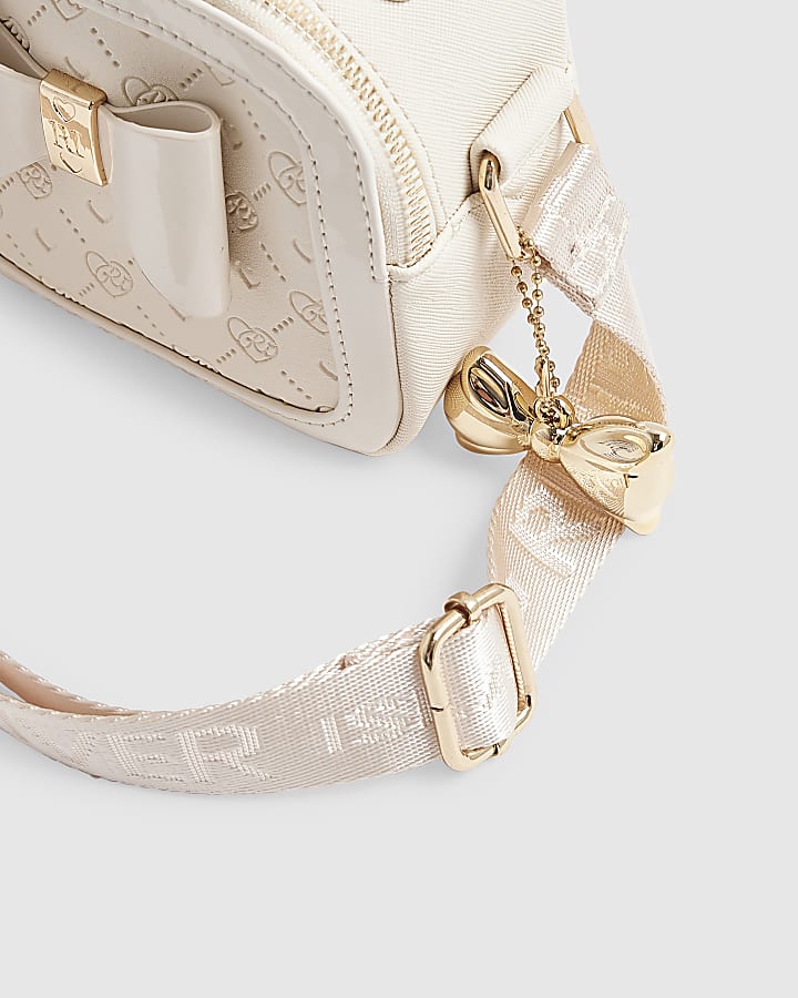 Girls Cream Monogram Box Crossbody Bag