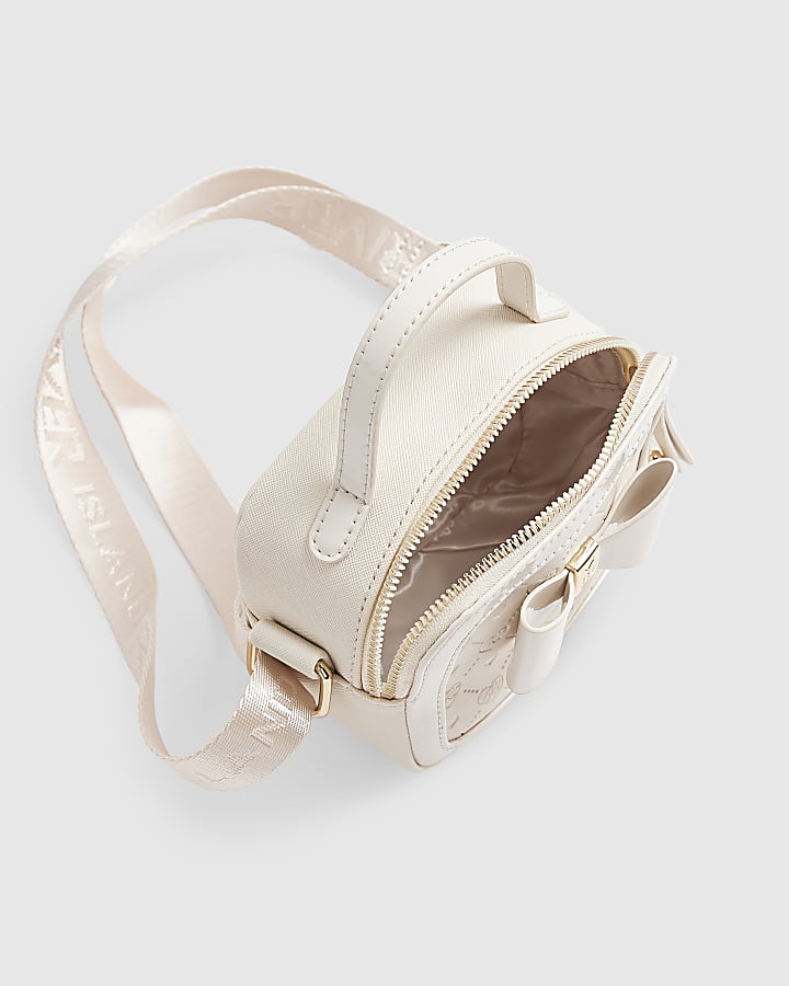 Girls Cream Monogram Box Crossbody Bag