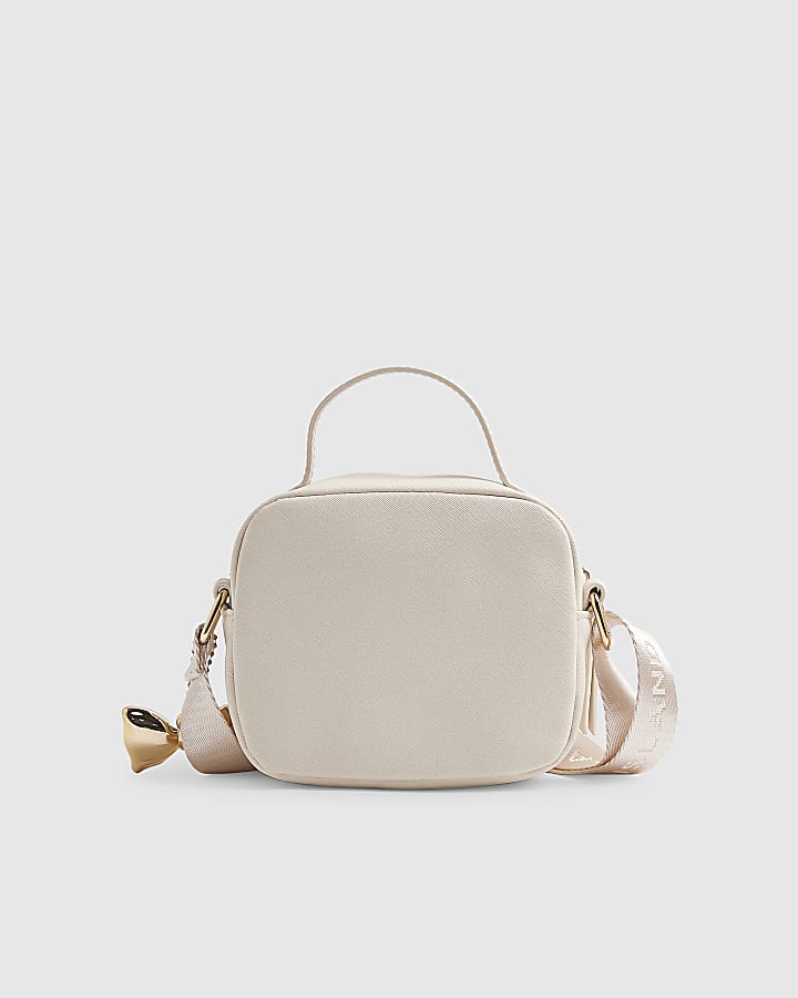 Girls Cream Monogram Box Crossbody Bag