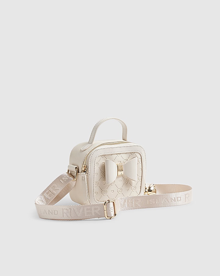 Girls Cream Monogram Box Crossbody Bag