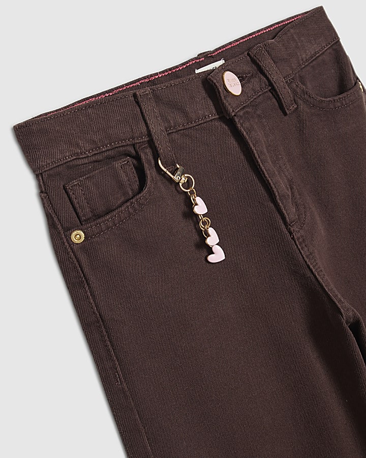Girls Brown Heart Charm Wide Leg Jeans