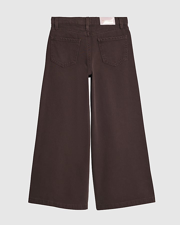 Girls Brown Heart Charm Wide Leg Jeans