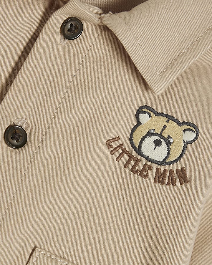 Baby Boys Cream Bear Shacket 3 Piece Set