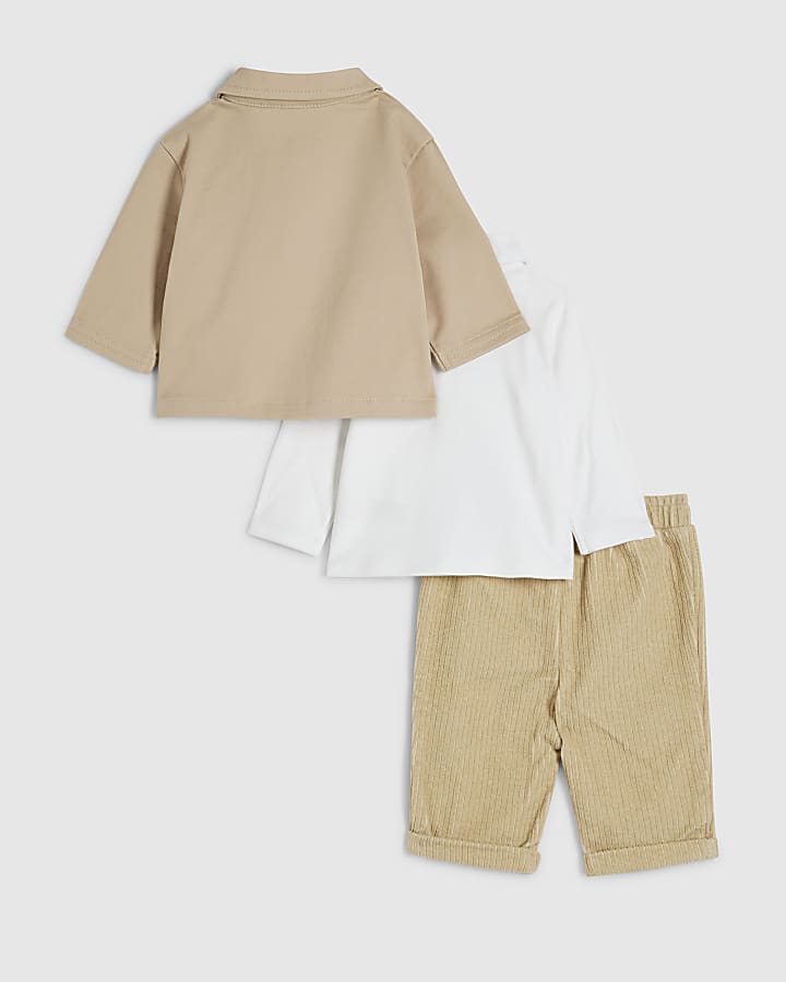 Baby Boys Cream Bear Shacket 3 Piece Set