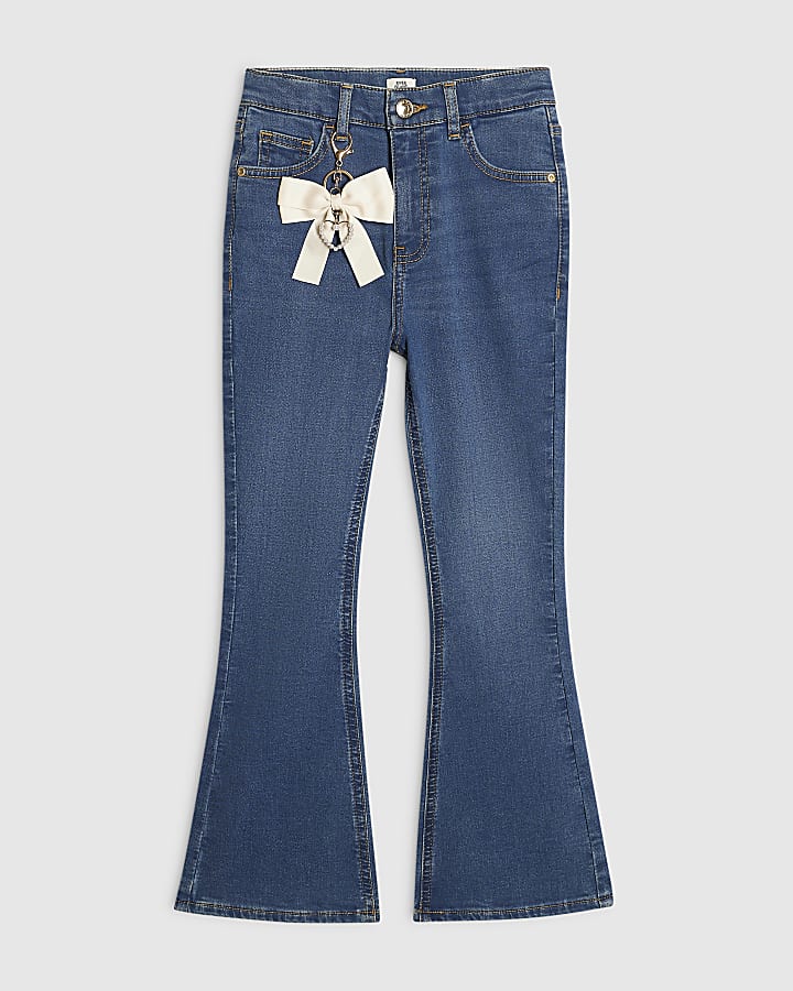 Girls Blue Bow And Heart Flared Jeans