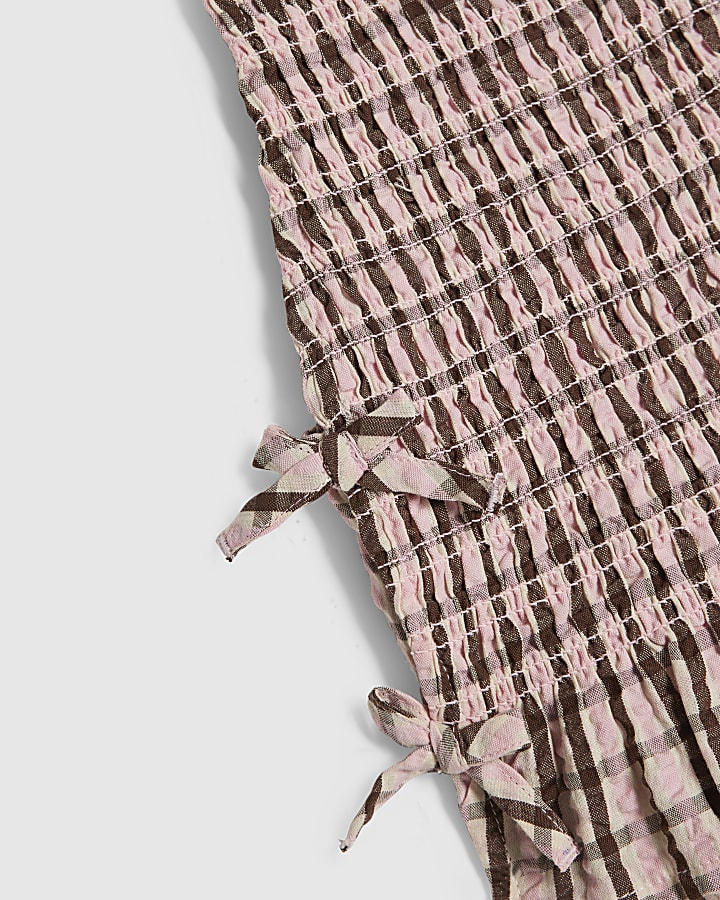 Girls Pink Check Rosette Top Set