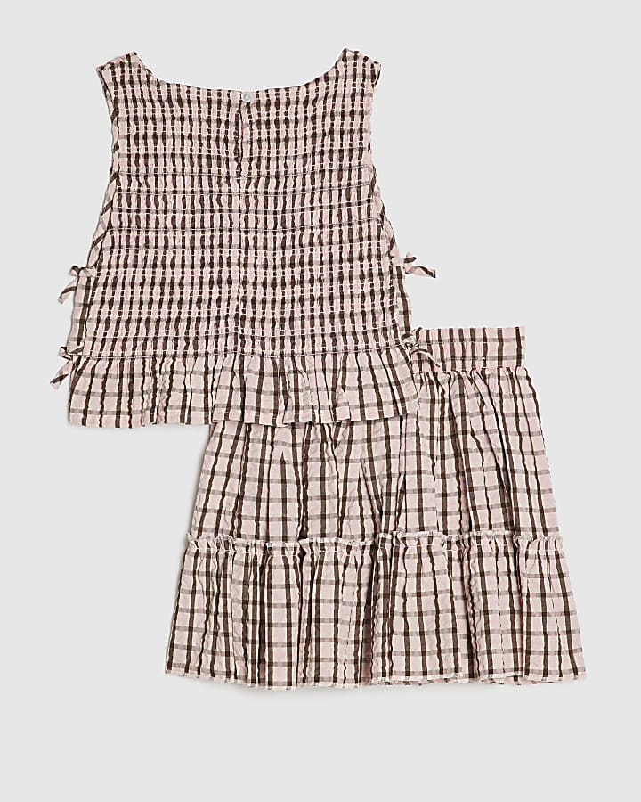 Girls Pink Check Rosette Top Set