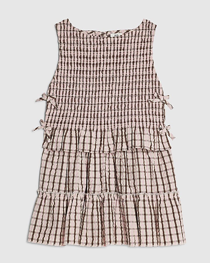 Girls Pink Check Rosette Top Set