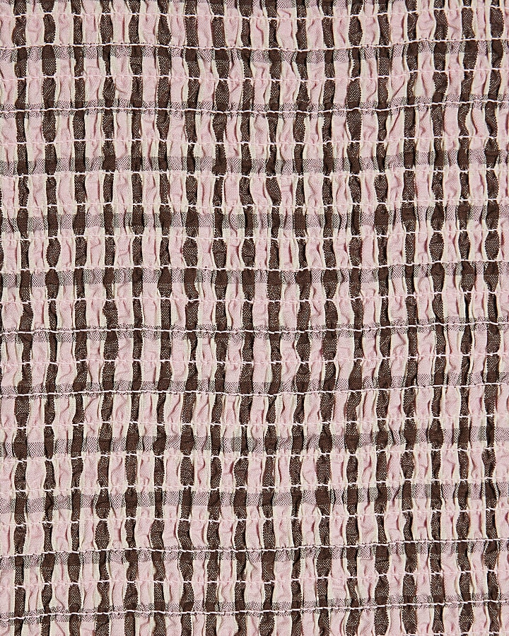 Girls Pink Check Puffy Short Sleeve Dress
